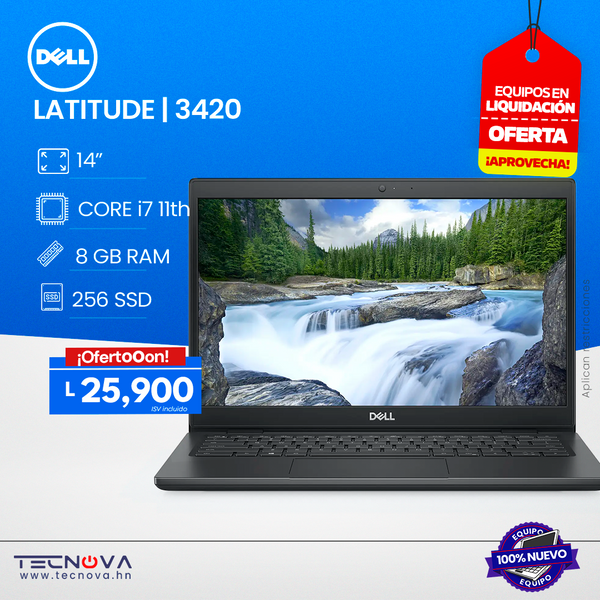 DELL / Latitude 3420 / 14" / Intel Core i7-1165G7 QuadCore 4.7GHz / 8GB / 256GB SSD / Windows11 Pro / 1 año Garantía