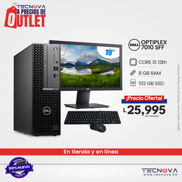 Dell/ OptiPlex 7010 SFF/ Intel Core i5-13600/ WIFI/ 8GB RAM/ 512GB SSD/ Windows 11 Pro/ Monitor 19" /3 años de garantía