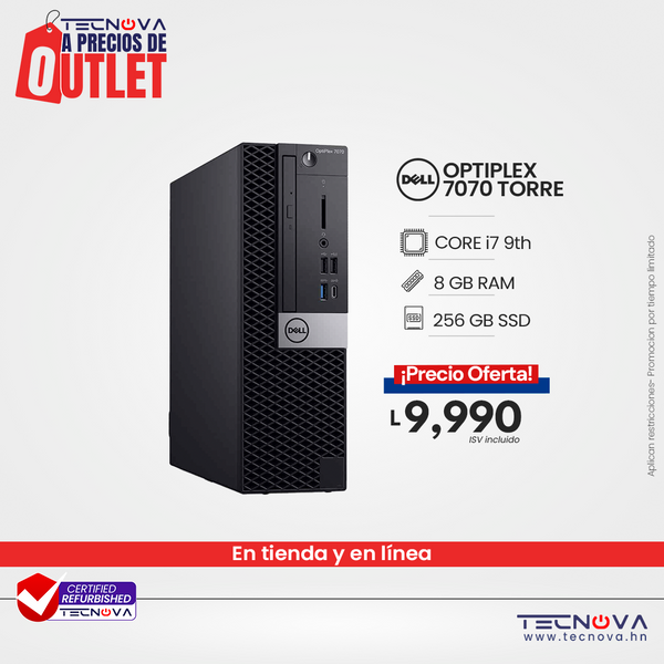 Dell/ Optiplex 7070 Torre/ Intel Core i7-9700/ 8GB RAM/ 256GB SSD/ 8x DVD+/-RW/ Windows 11