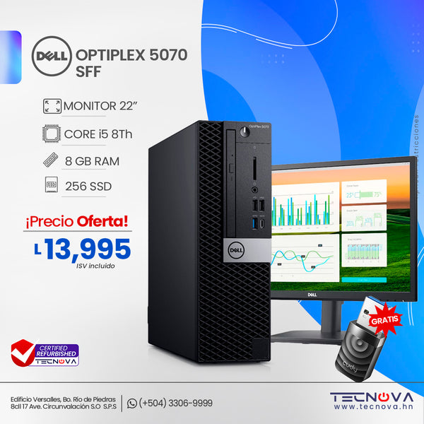 Dell/ OptiPlex 5070 SFF/ Intel Core i5-8th/ 8GB RAM/ 256GB SSD/ Monitor 22"
