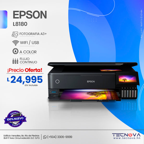 Epson L8180 Impresora multifuncional fotográfica A3+, imprime, copia, escanea, Pantalla 4.3, WiFi, Ethernet, Color negro