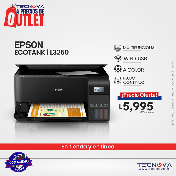 Epson Impresora Multifuncional Inalámbrica EcoTank L3250 / 2 años de garantía