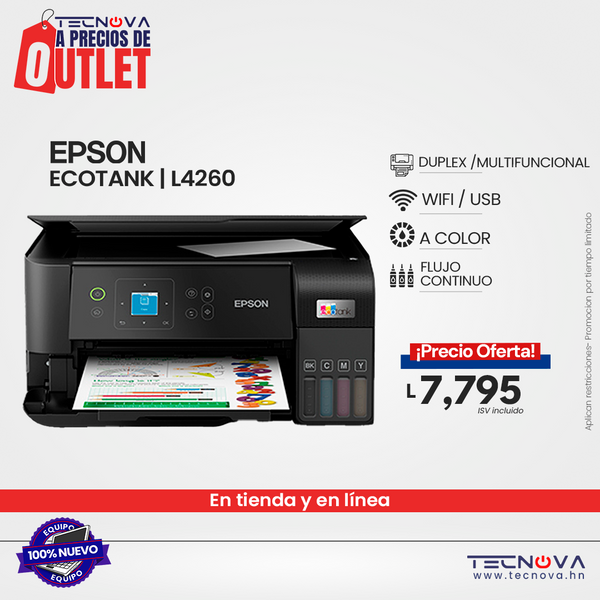 Epson EcoTank L4260 Impresora Multifuncional flujo continuo a color / Dúplex / WiFi / USB / Garantia 2 años