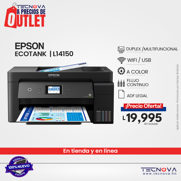 Epson EcoTank L14150 A3+ Impresora a Color Multifuncional | Copiadora | Escáner con ADF | Pantalla 2.4" | USB | Wi-Fi | Ethernet