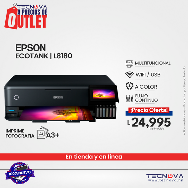 Epson L8180 Impresora multifuncional fotográfica A3+, imprime, copia, escanea, Pantalla 4.3, WiFi, Ethernet, Color negro