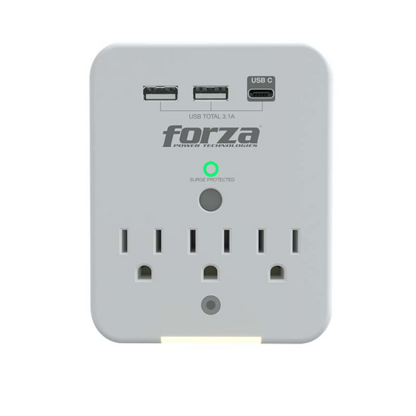 Forza FWT-331USBC Surge Wall Tap 110V 3USB 3AC Luz de noche