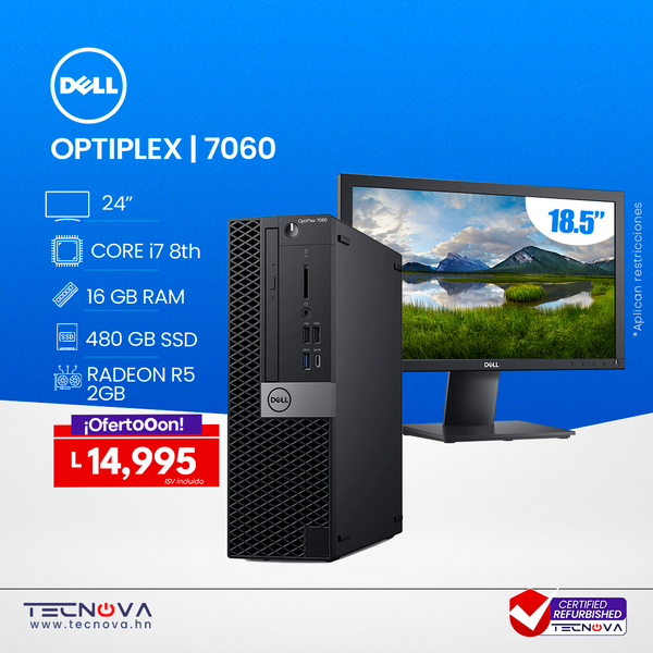 Dell/ Optiplex 7060 SFF/ Intel Core i7-8700/ 16GB RAM/ 480GB SSD/ AMD Radeon R5 430 2GB HH (DP /DP)/ Windows 10 Pro/ Garantía 1 año